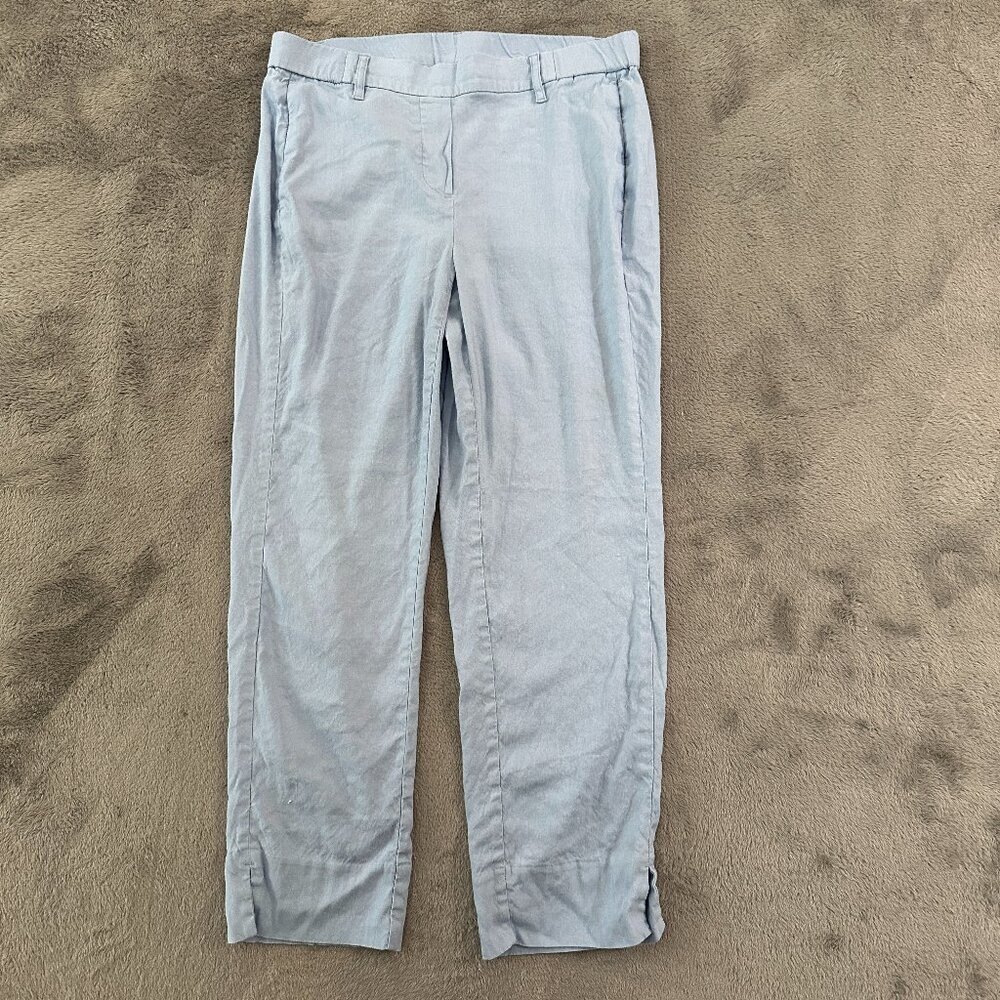 J. Jill Linen Stretch Pull On Pants SMALL Light Blue Vacation Resortwear